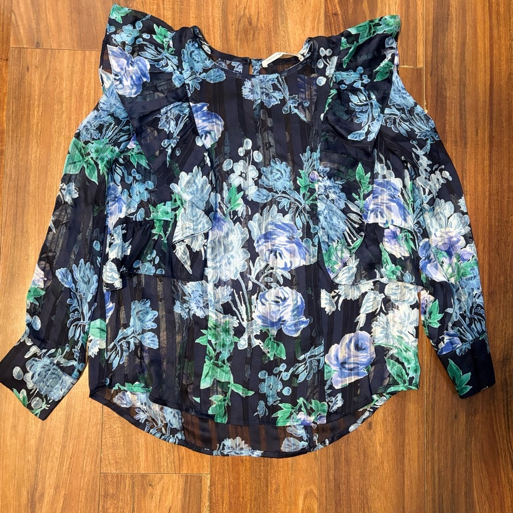 Collective Concepts Blue Floral Sheer Blouse